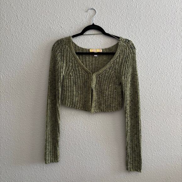 Urban Outfitters Kylie Knit Olive Green Cardigan Long Sleeve Hook Closure Sze XS - Picture 2 of 11